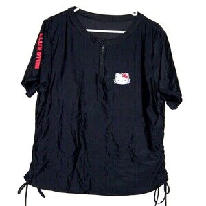 Shein Hello Kitty Black Womens Swim Top Side String Zip Short Sleeve Size 4T